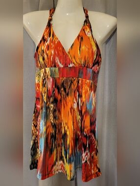 Vibrant Orange Multicolor Halter Maxi Dress